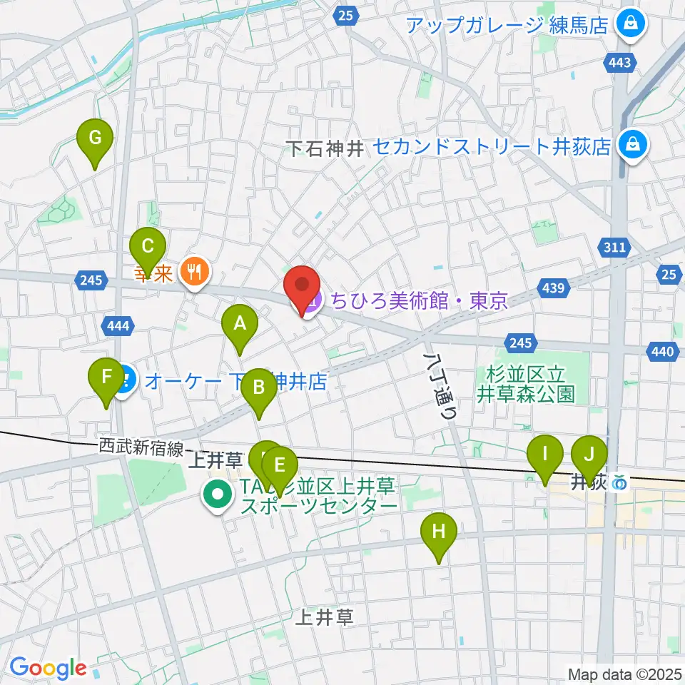 ちひろ美術館・東京周辺のカフェ一覧地図