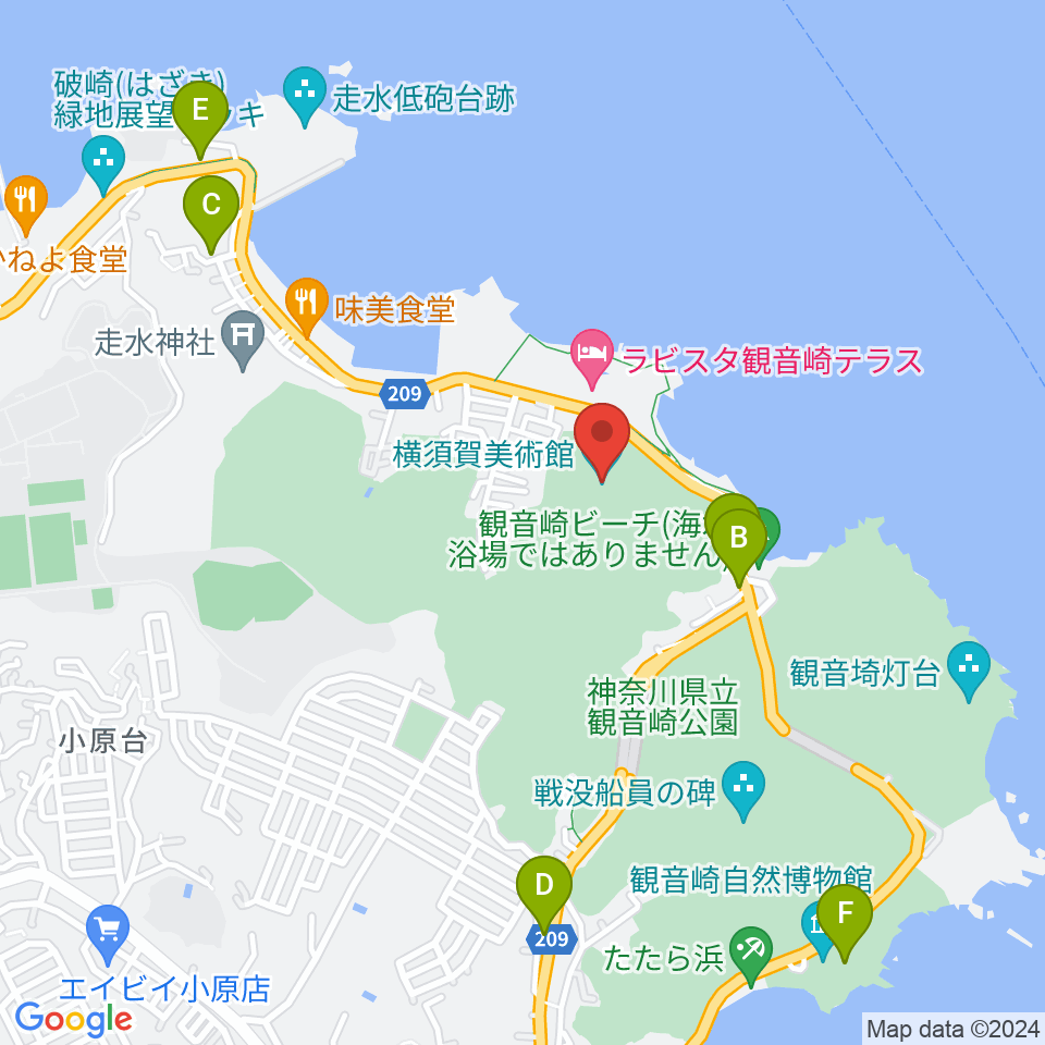 横須賀美術館周辺のカフェ一覧地図