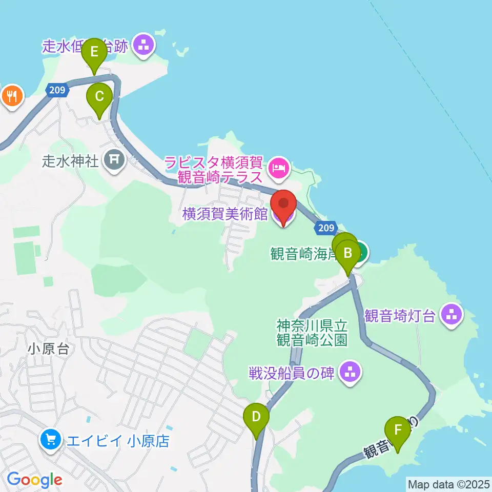 横須賀美術館周辺のカフェ一覧地図