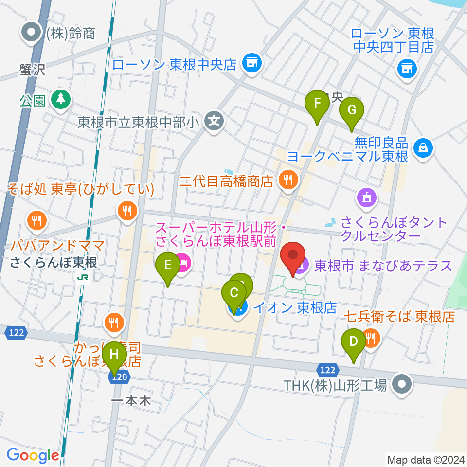 東根市美術館 まなびあテラス周辺のカフェ一覧地図