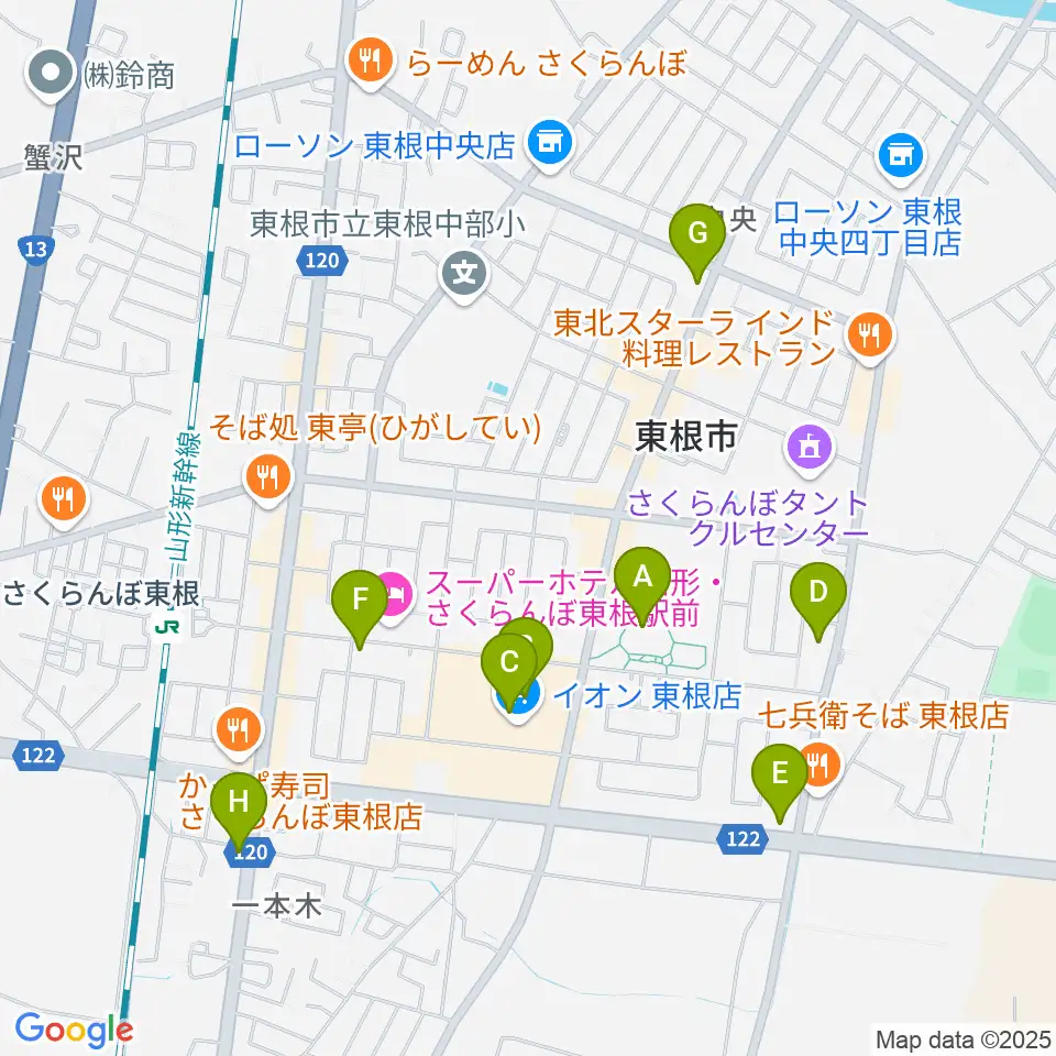 東根市美術館 まなびあテラス周辺のカフェ一覧地図