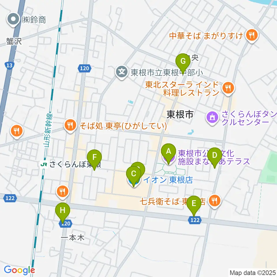 東根市美術館 まなびあテラス周辺のカフェ一覧地図