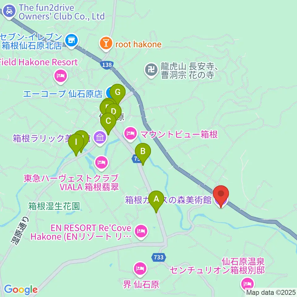 箱根ガラスの森美術館周辺のカフェ一覧地図
