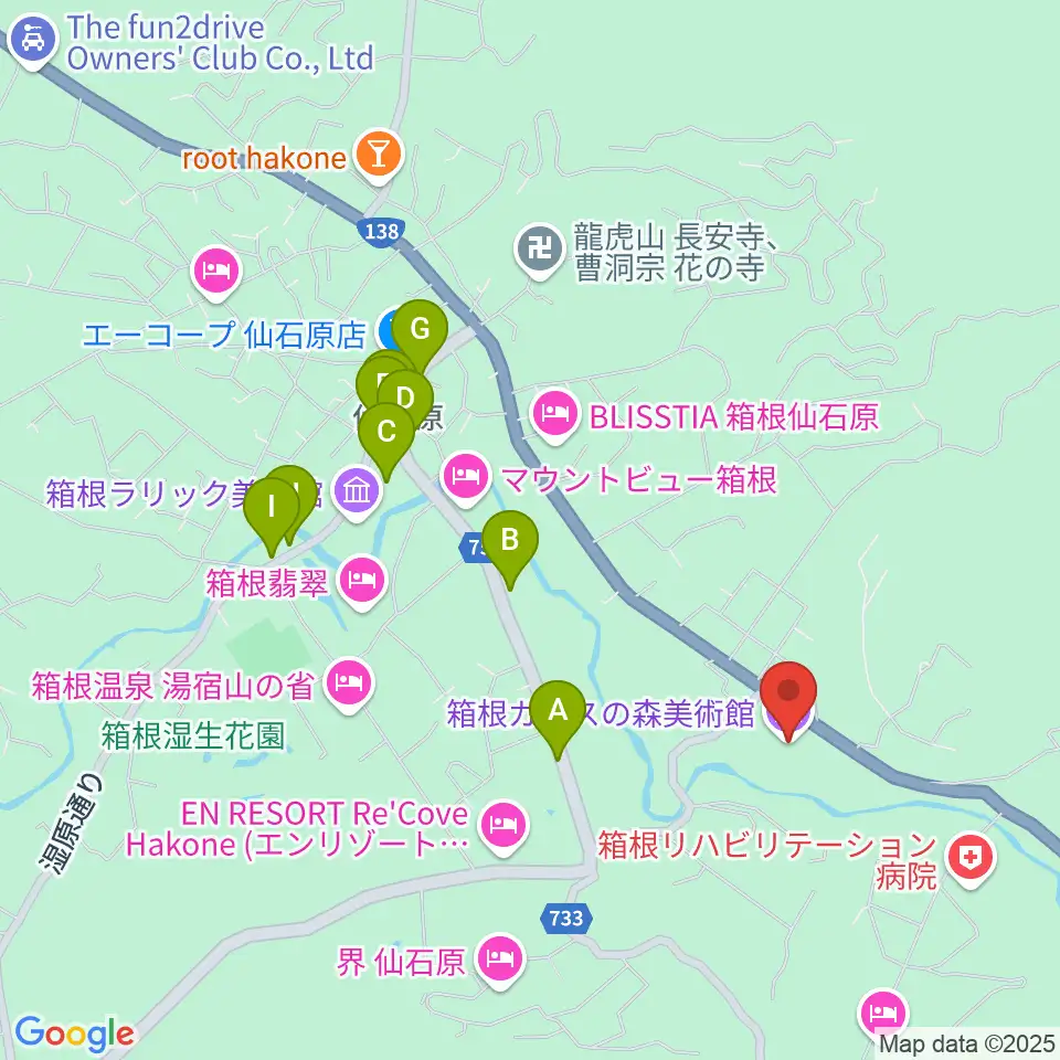 箱根ガラスの森美術館周辺のカフェ一覧地図