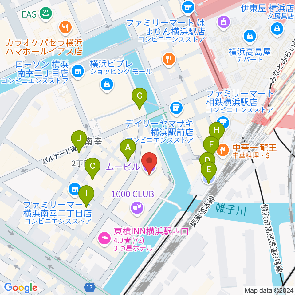 ヨコハマミントホール周辺のカフェ一覧地図