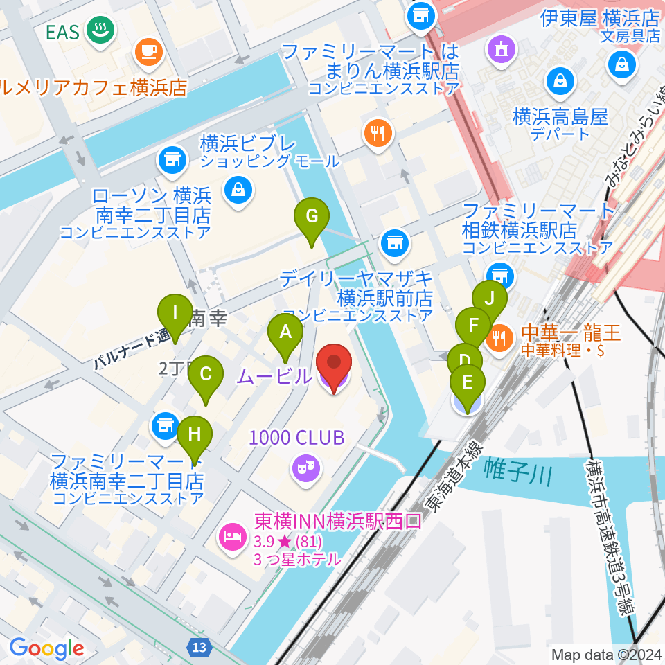 ヨコハマミントホール周辺のカフェ一覧地図