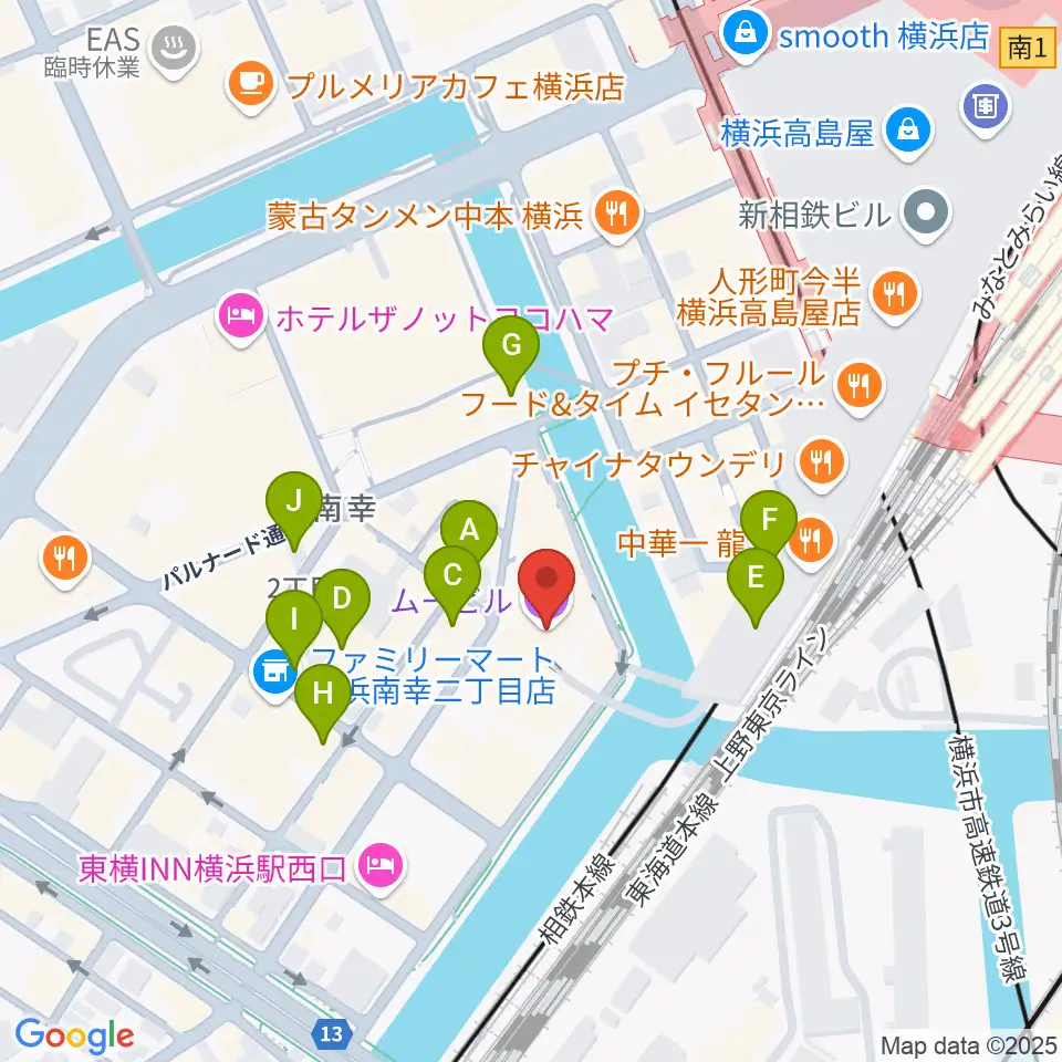 ヨコハマミントホール周辺のカフェ一覧地図