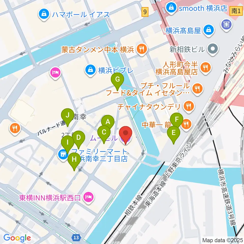 ヨコハマミントホール周辺のカフェ一覧地図