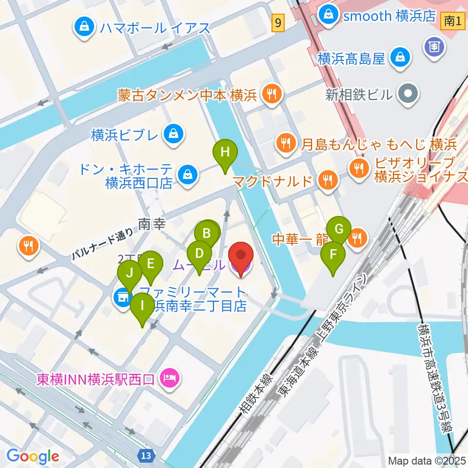 ヨコハマミントホール周辺のカフェ一覧地図