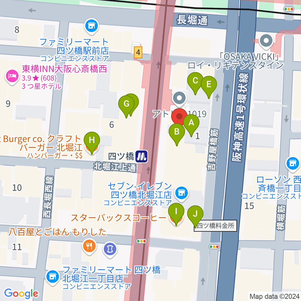 四ツ橋LMスタジオ周辺のカフェ一覧地図