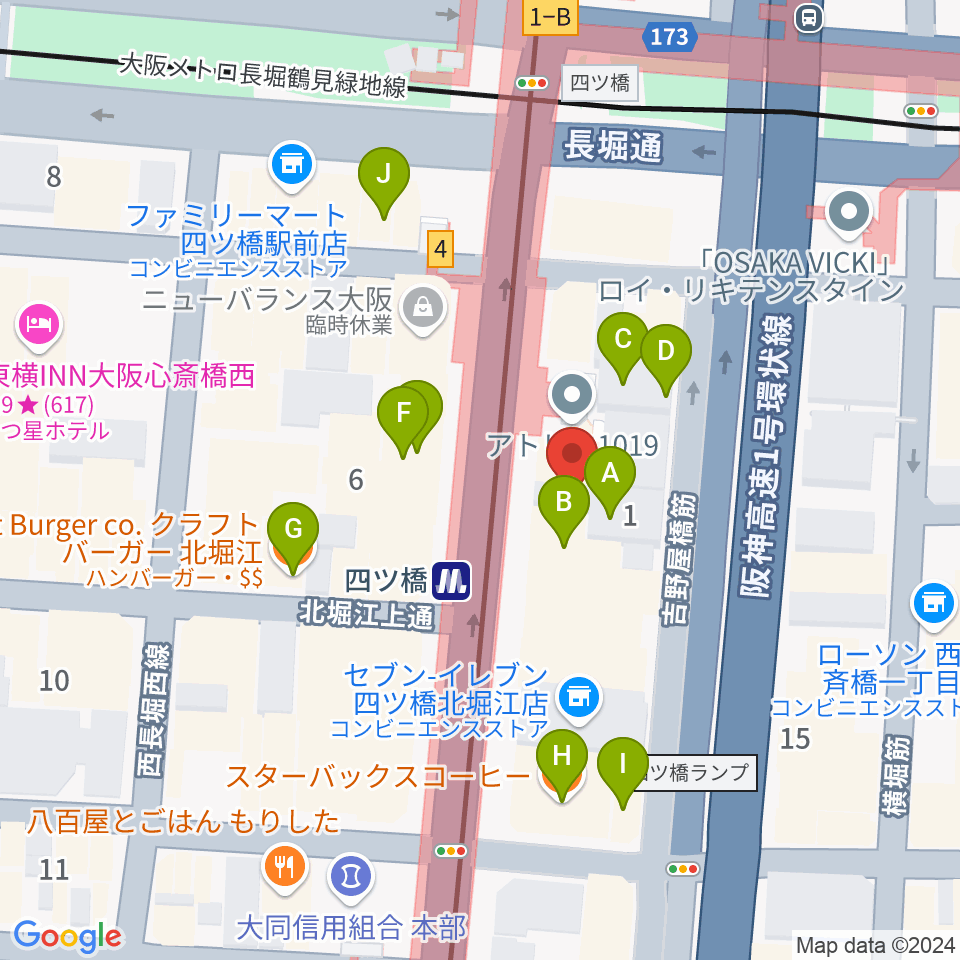 四ツ橋LMスタジオ周辺のカフェ一覧地図