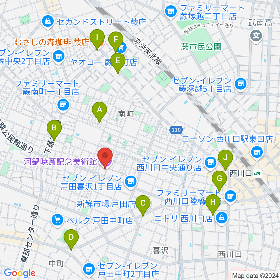 河鍋暁斎記念美術館周辺のカフェ一覧地図