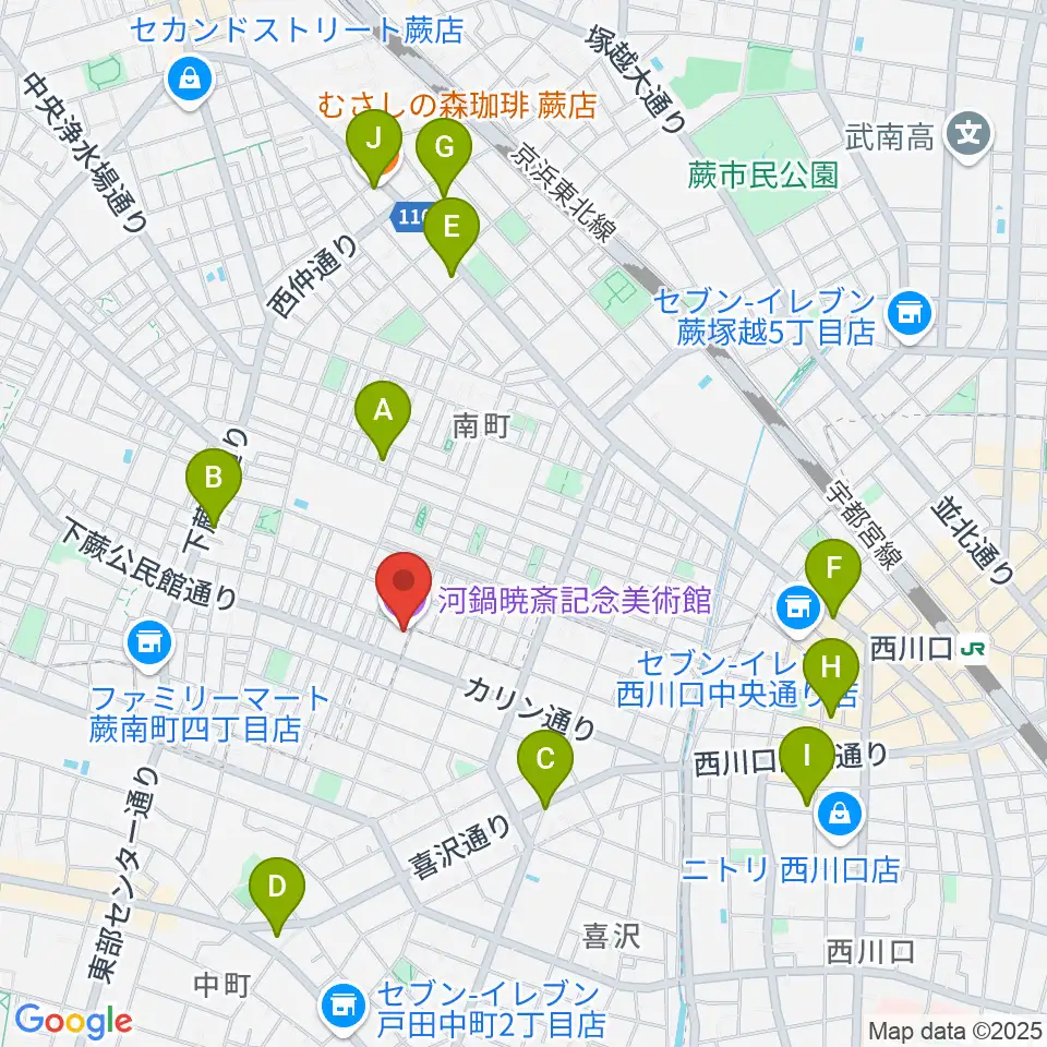 河鍋暁斎記念美術館周辺のカフェ一覧地図