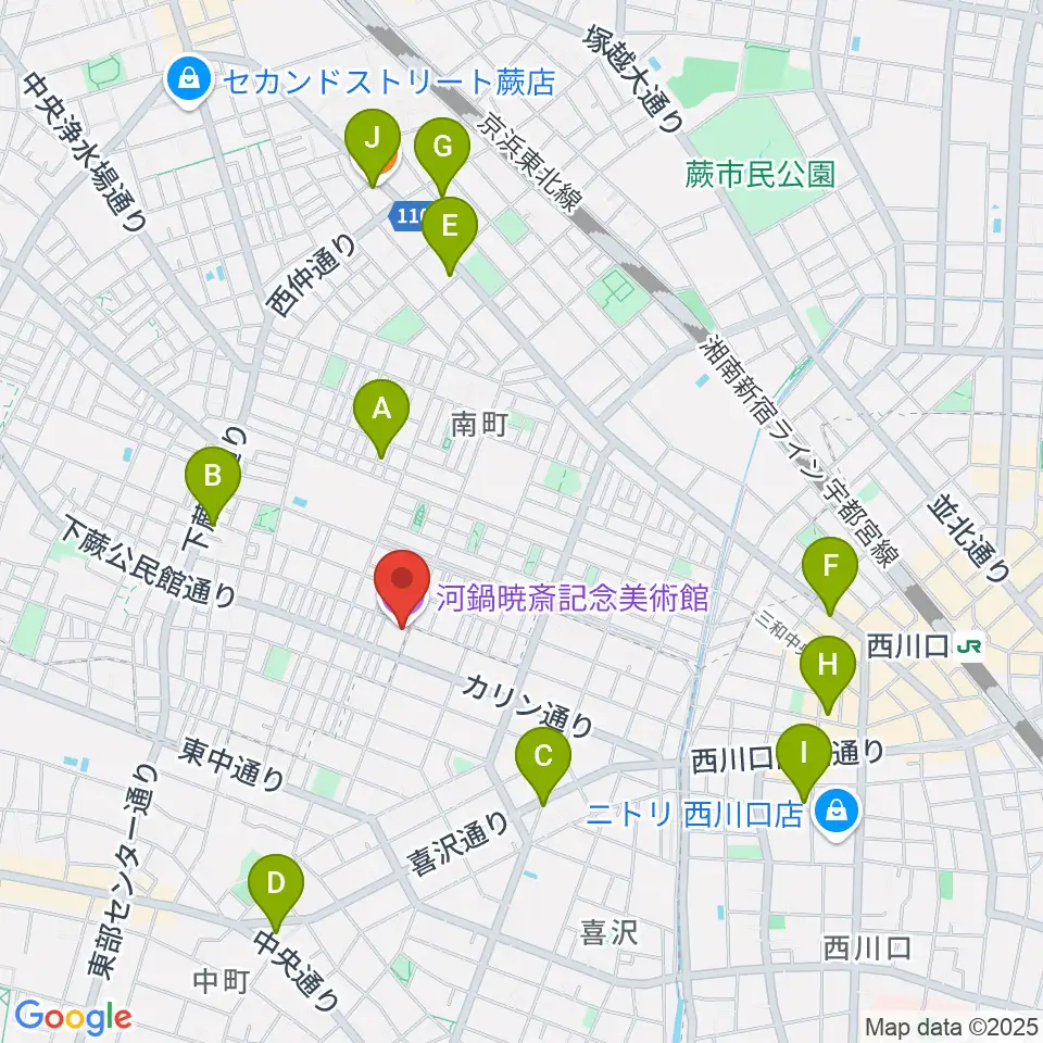 河鍋暁斎記念美術館周辺のカフェ一覧地図
