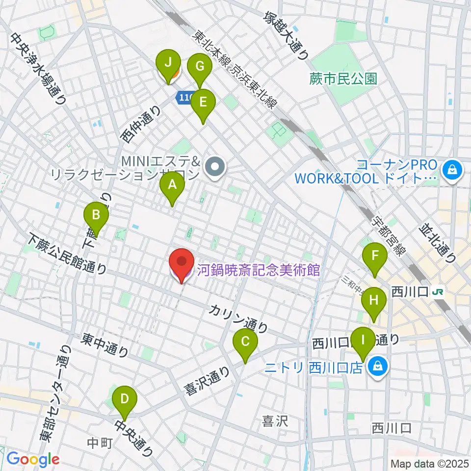 河鍋暁斎記念美術館周辺のカフェ一覧地図