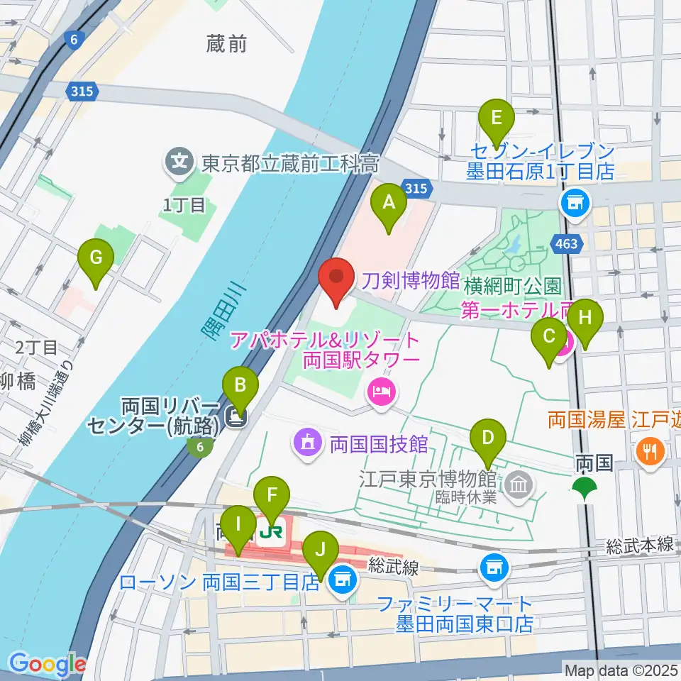 刀剣博物館周辺のカフェ一覧地図