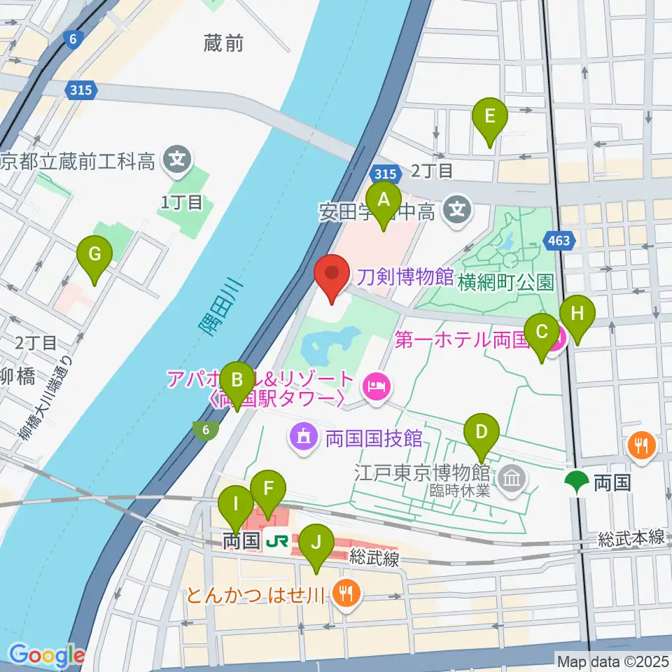刀剣博物館周辺のカフェ一覧地図