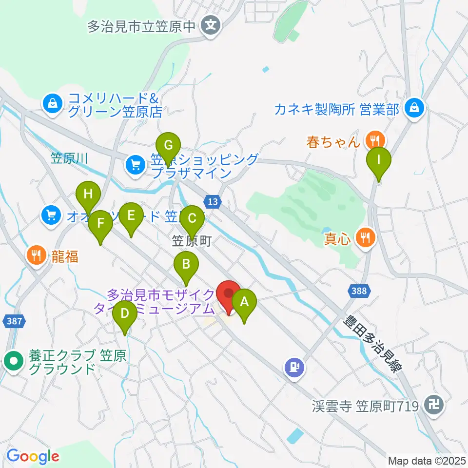 多治見市モザイクタイルミュージアム周辺のカフェ一覧地図
