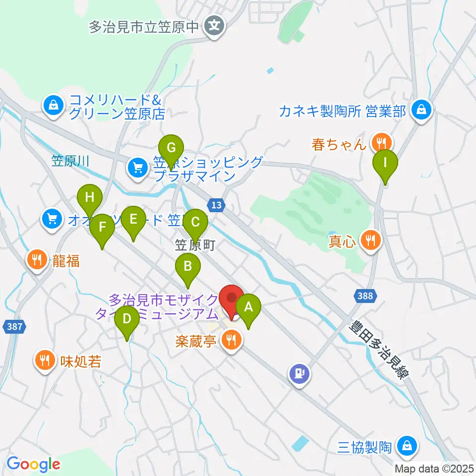 多治見市モザイクタイルミュージアム周辺のカフェ一覧地図