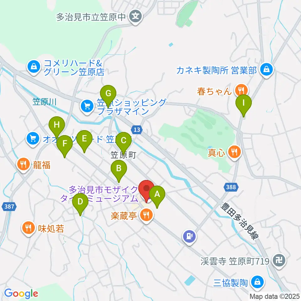 多治見市モザイクタイルミュージアム周辺のカフェ一覧地図
