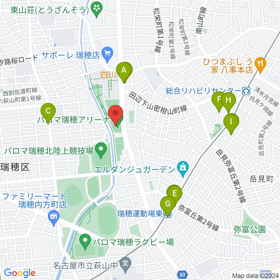 パロマ瑞穂アリーナ周辺のカフェ一覧地図