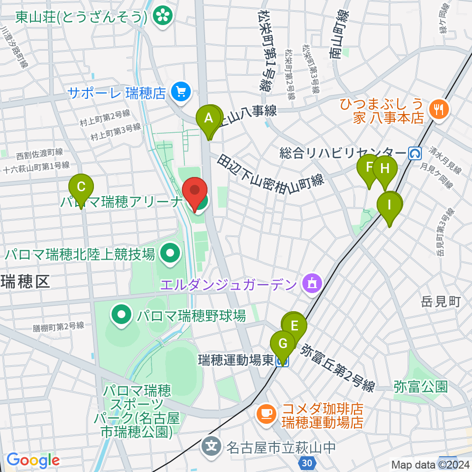 パロマ瑞穂アリーナ周辺のカフェ一覧地図