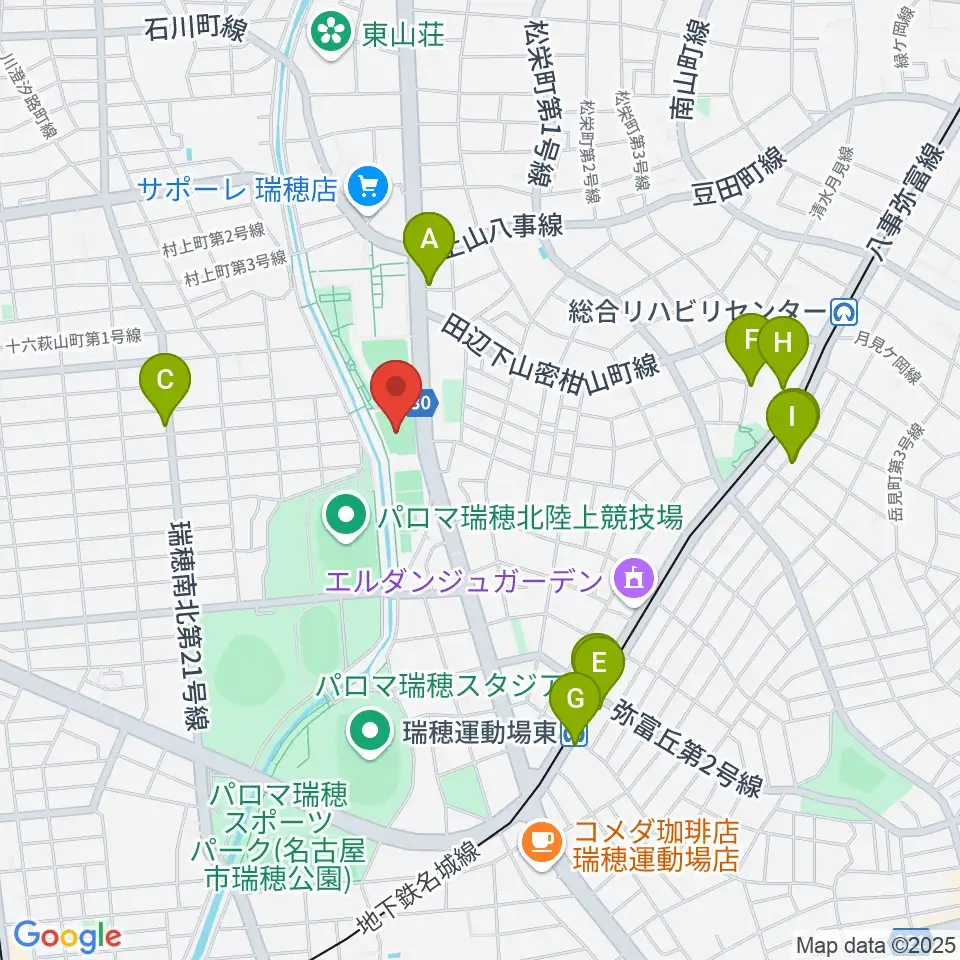 パロマ瑞穂アリーナ周辺のカフェ一覧地図