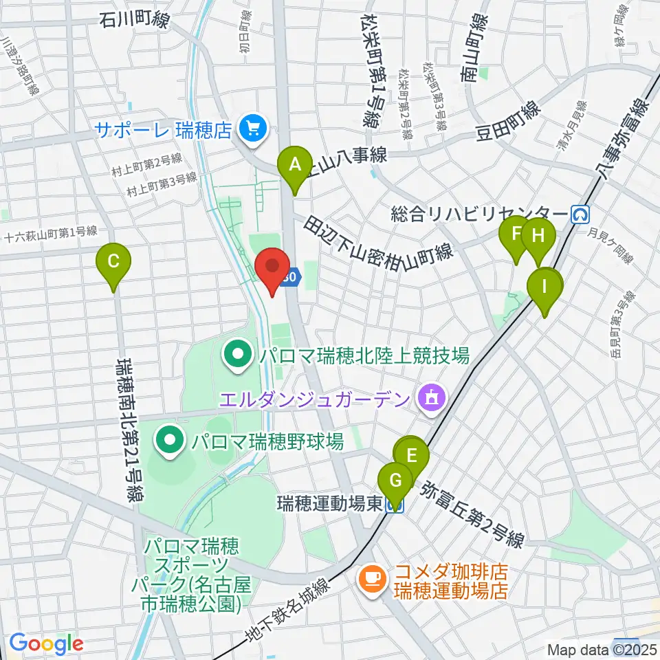 パロマ瑞穂アリーナ周辺のカフェ一覧地図
