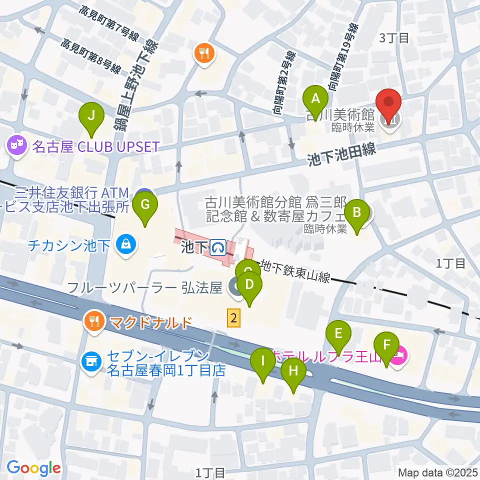古川美術館周辺のカフェ一覧地図