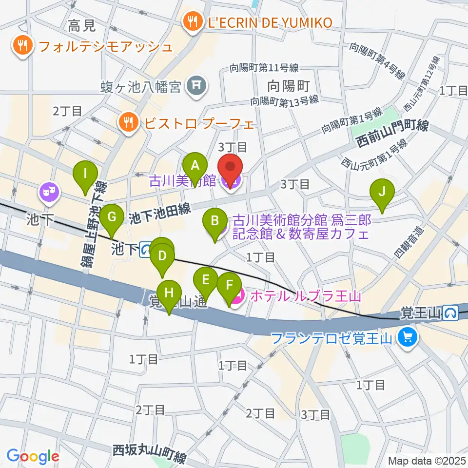 古川美術館周辺のカフェ一覧地図