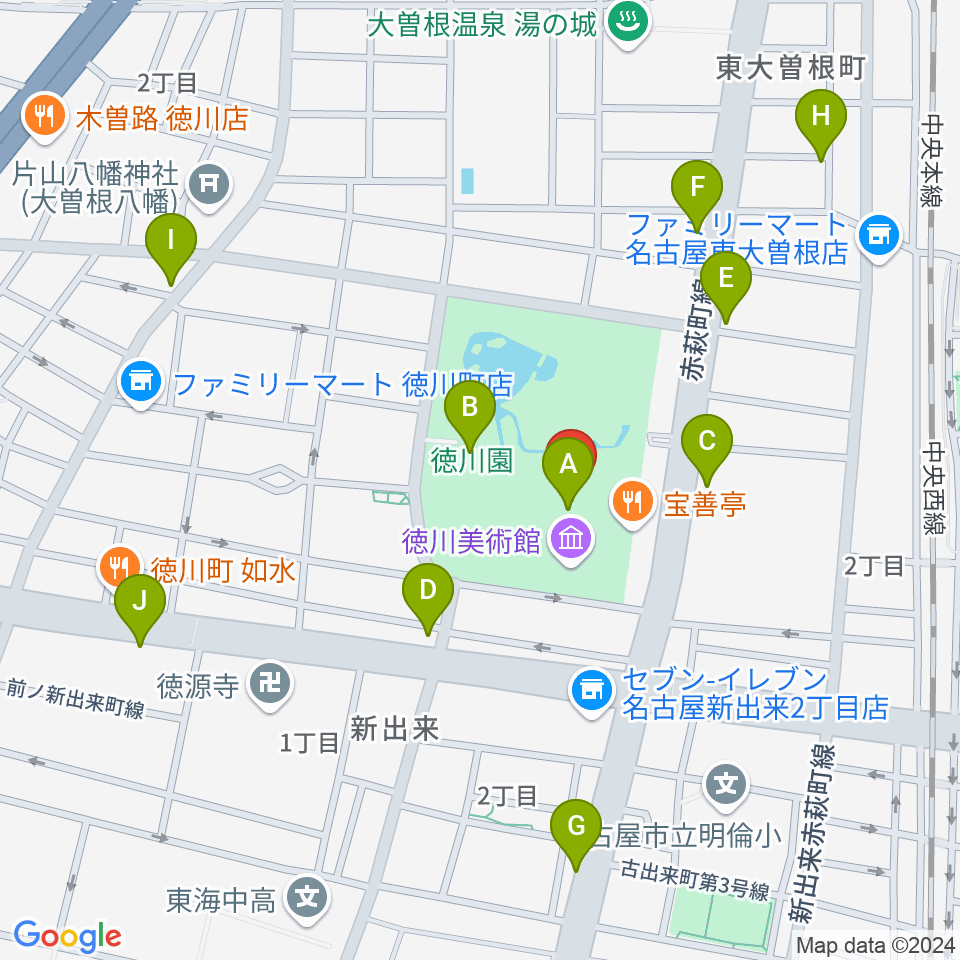 徳川美術館周辺のカフェ一覧地図