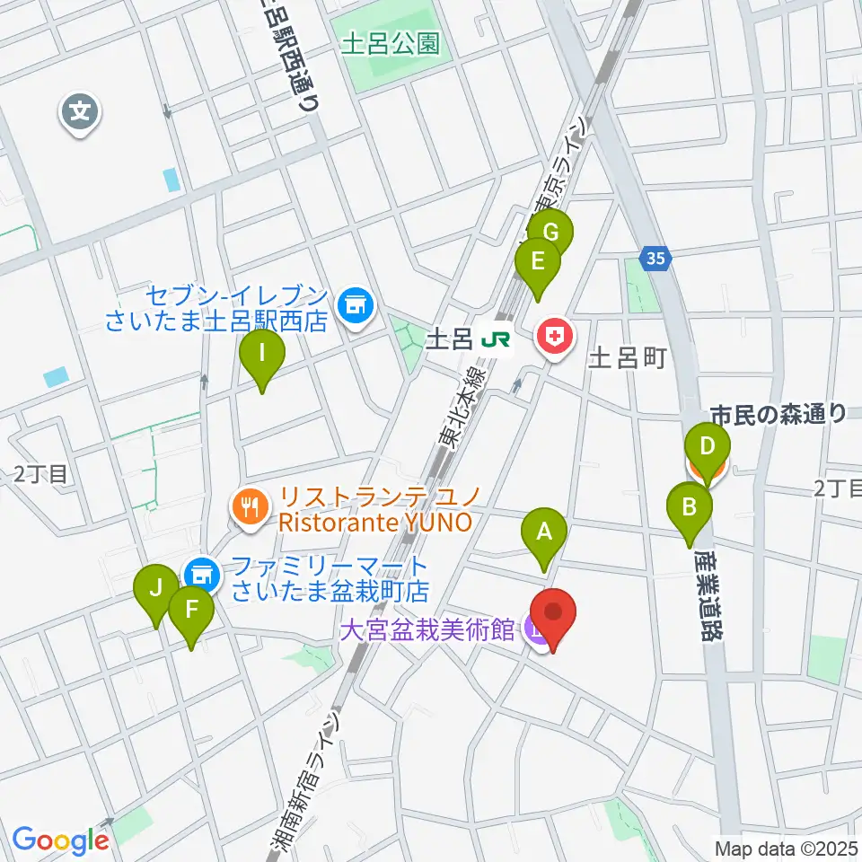 さいたま市大宮盆栽美術館周辺のカフェ一覧地図