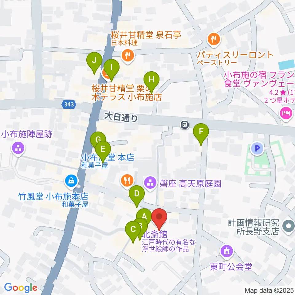 信州小布施北斎館周辺のカフェ一覧地図