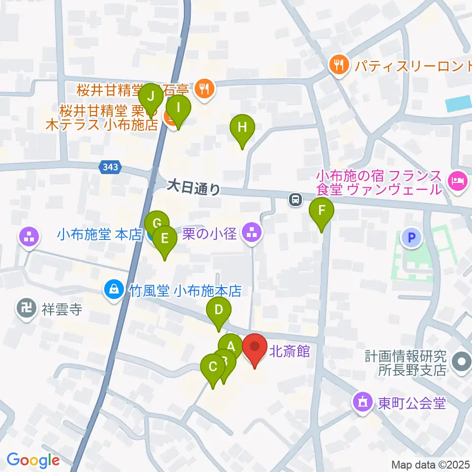 信州小布施北斎館周辺のカフェ一覧地図