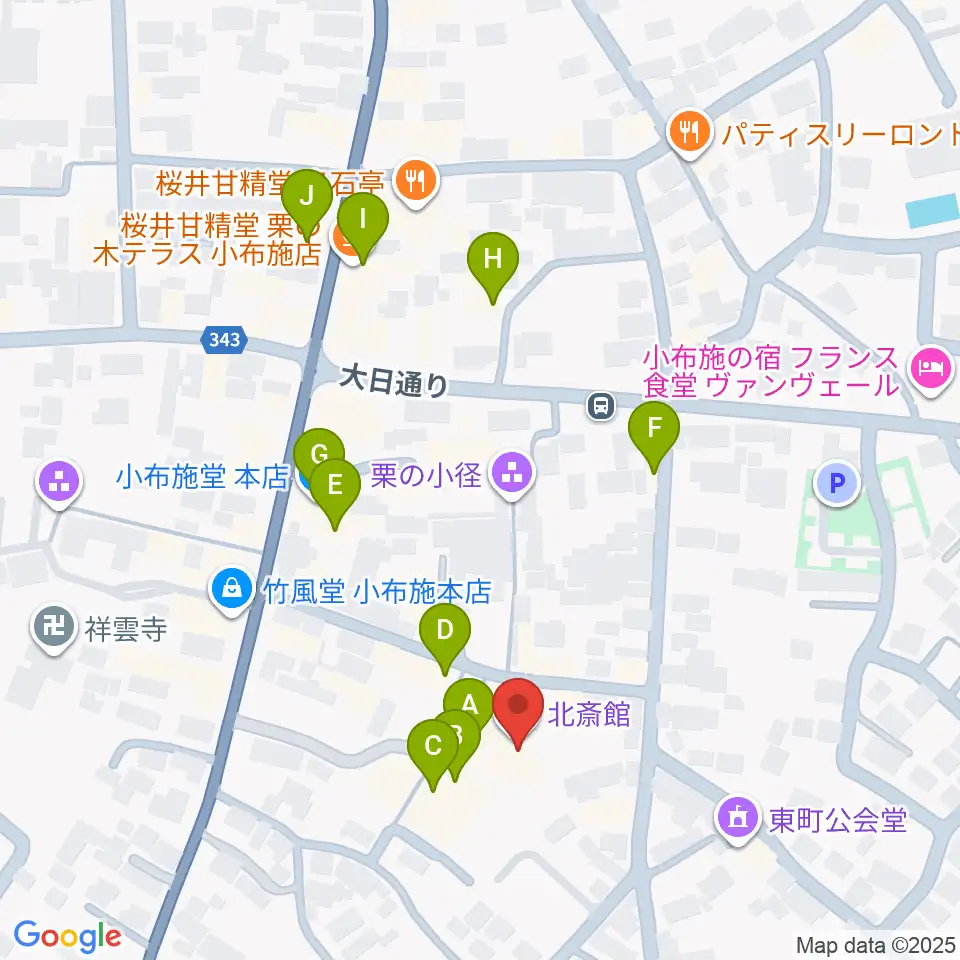 信州小布施北斎館周辺のカフェ一覧地図