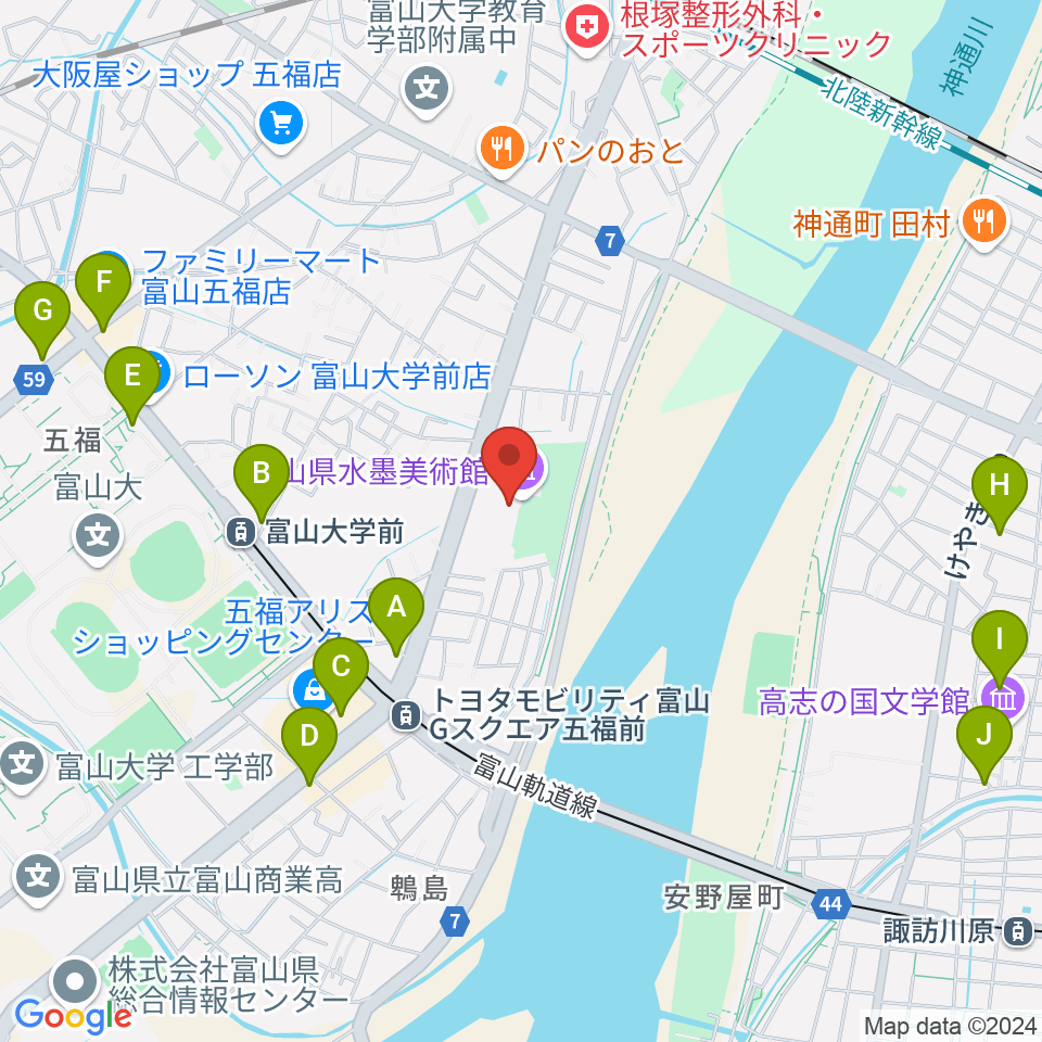 富山県水墨美術館周辺のカフェ一覧地図