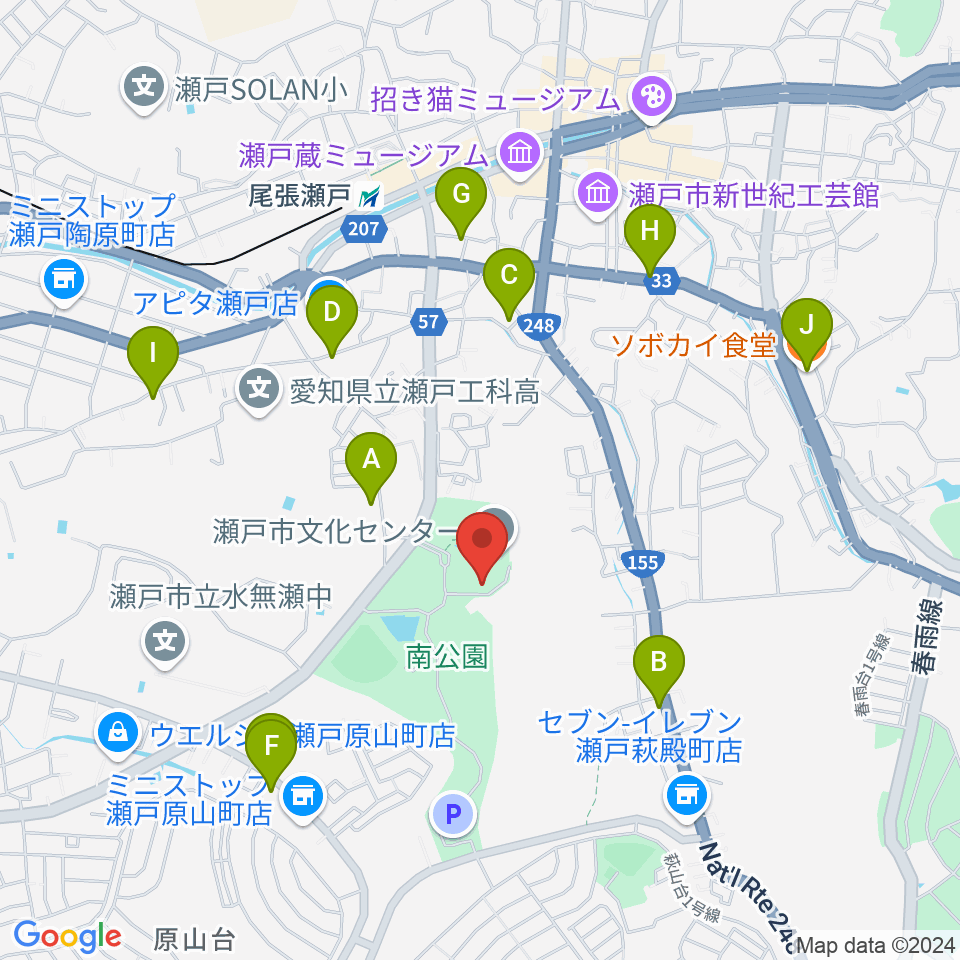 瀬戸市美術館周辺のカフェ一覧地図