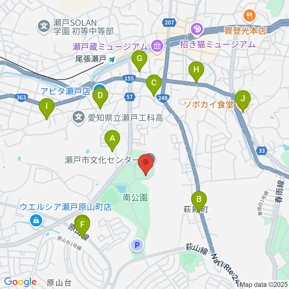 瀬戸市美術館周辺のカフェ一覧地図