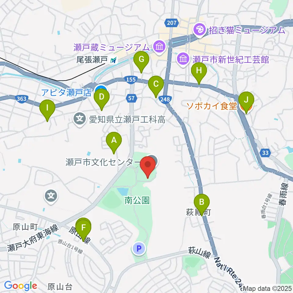 瀬戸市美術館周辺のカフェ一覧地図