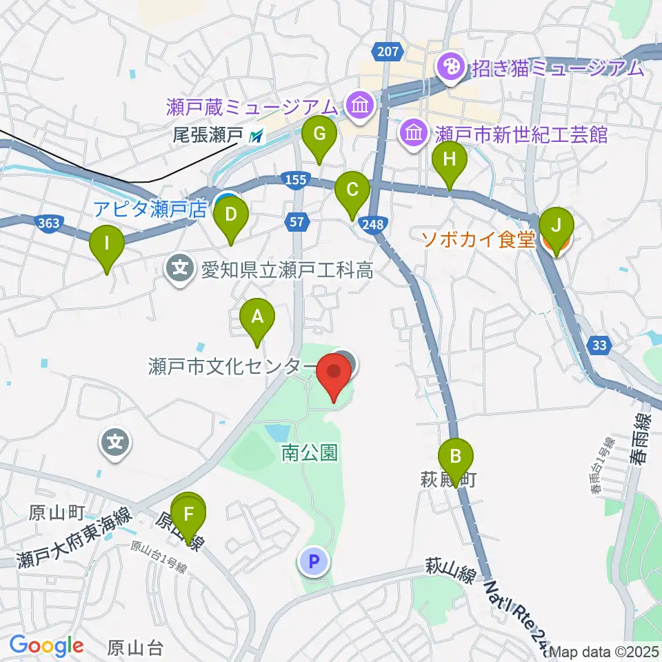 瀬戸市美術館周辺のカフェ一覧地図