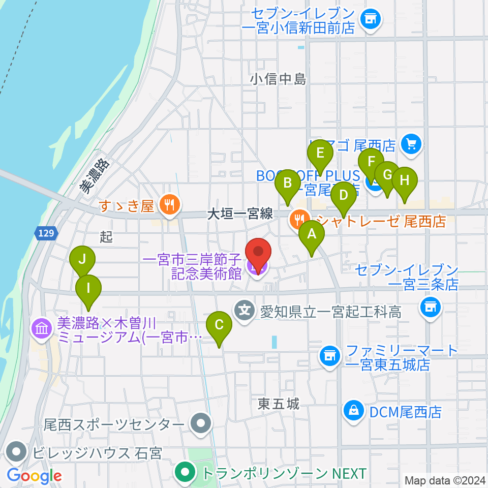 一宮市三岸節子記念美術館周辺のカフェ一覧地図