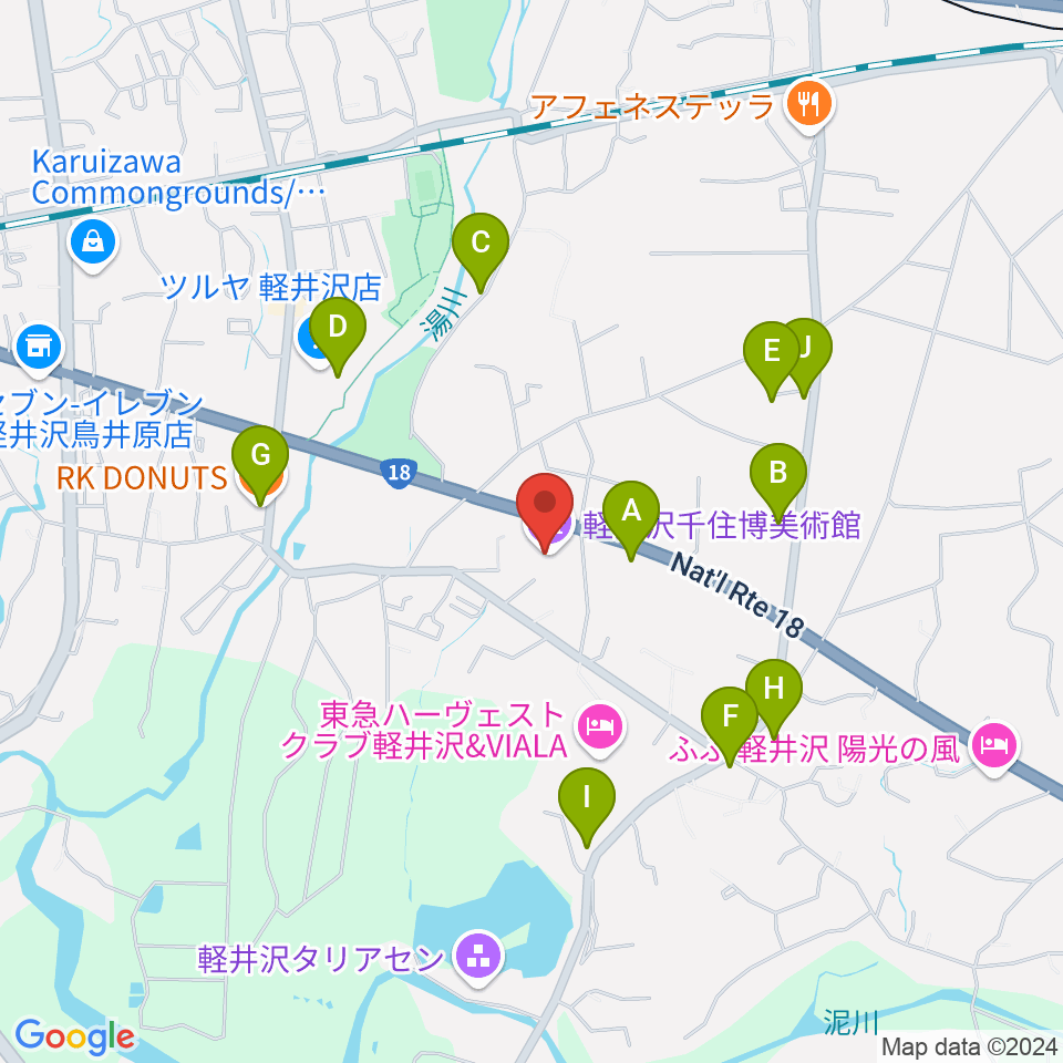 軽井沢千住博美術館周辺のカフェ一覧地図