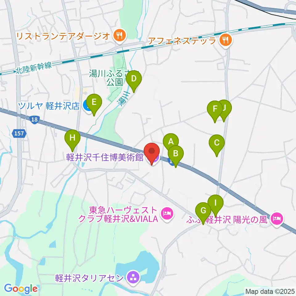 軽井沢千住博美術館周辺のカフェ一覧地図