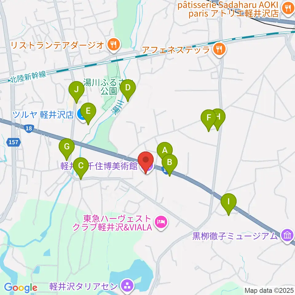 軽井沢千住博美術館周辺のカフェ一覧地図