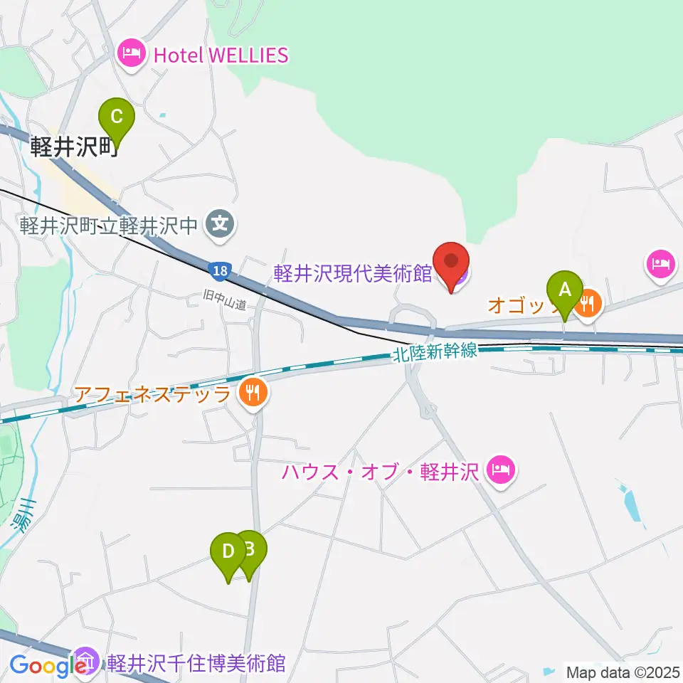 軽井沢現代美術館周辺のカフェ一覧地図