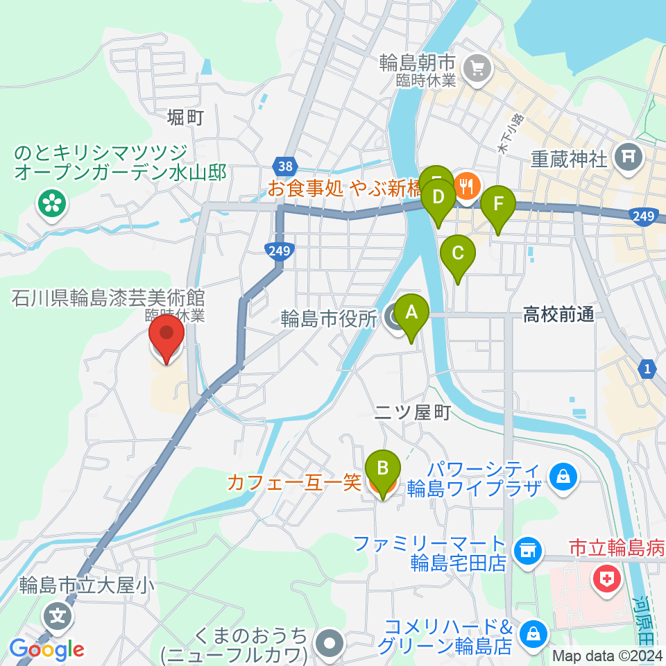 石川県輪島漆芸美術館周辺のカフェ一覧地図