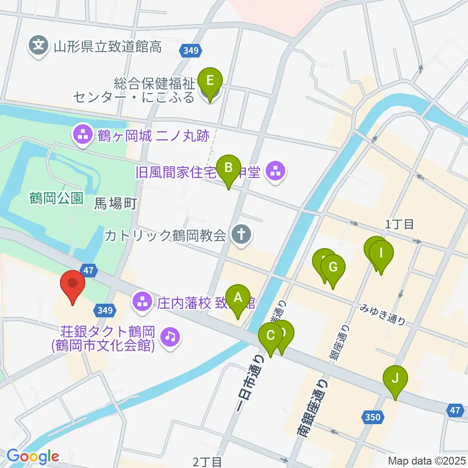 鶴岡アートフォーラム周辺のカフェ一覧地図