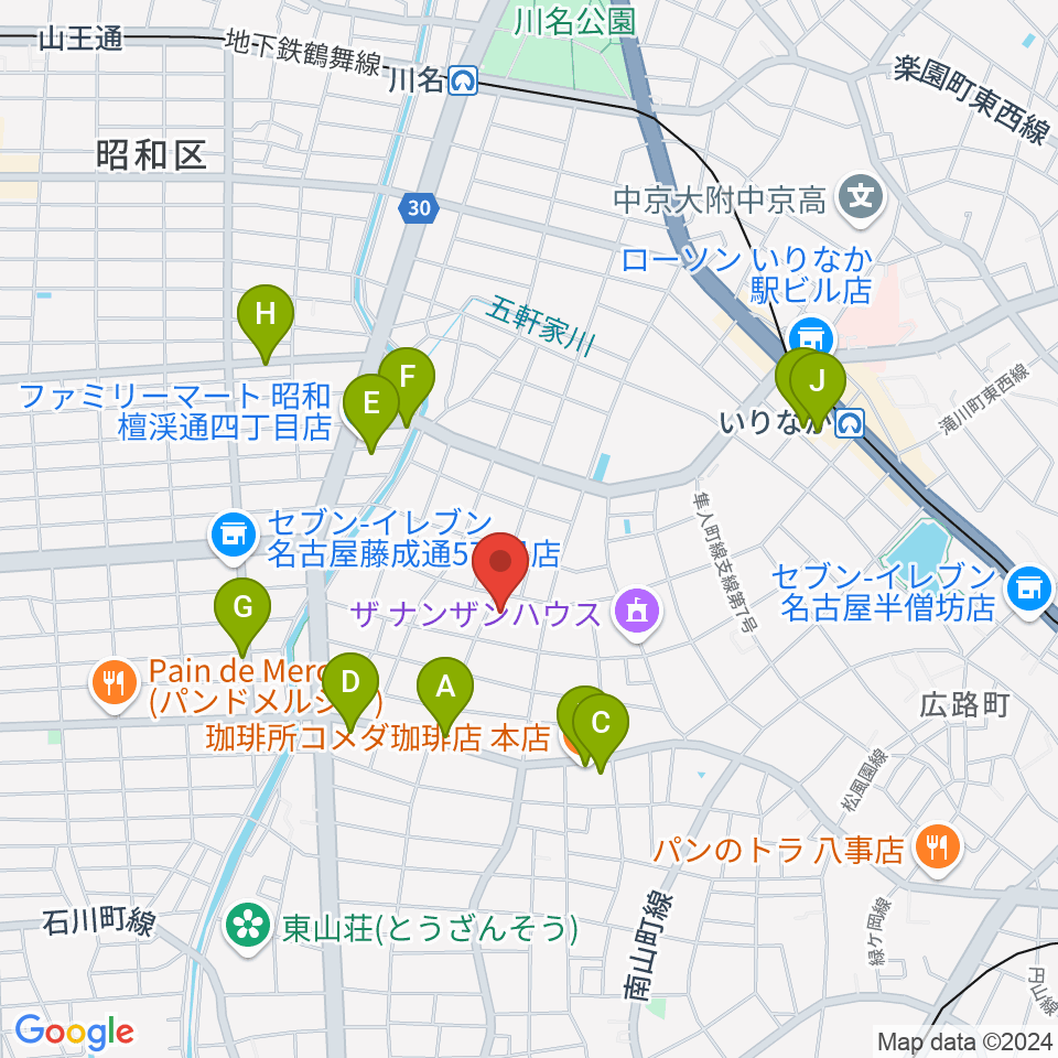 昭和美術館周辺のカフェ一覧地図