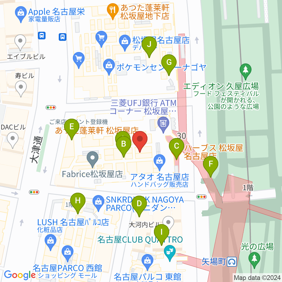 松坂屋美術館周辺のカフェ一覧地図