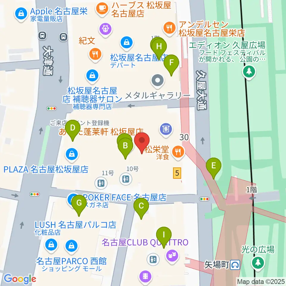 松坂屋美術館周辺のカフェ一覧地図